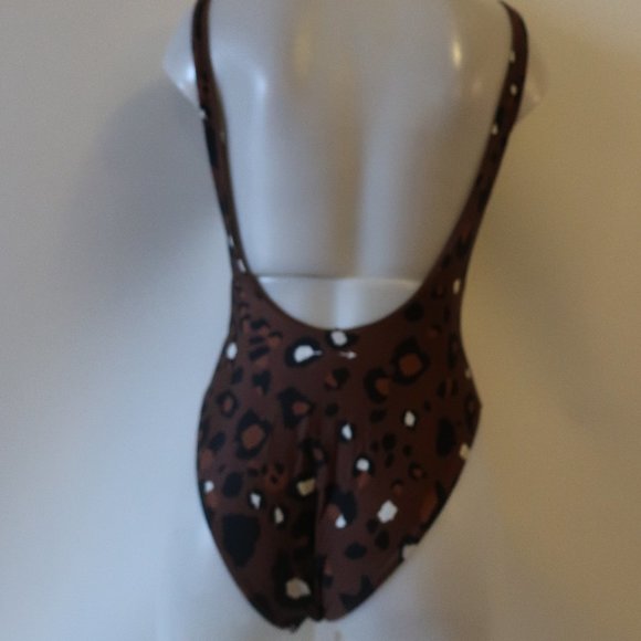 WOMENS THE UPSIDE BROWN BLACK ANIMAL PRINT ONE PIECE SWIMSUIT S * - Picture 7 of 10